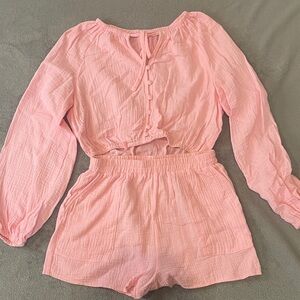 NWOT Pink Long Sleeve Coord Short Set